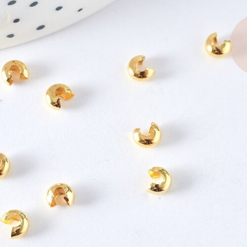 Caches perles à écraser laiton doré 4mm, création bijoux doré, lot de 50 (4.5gr)  g7317