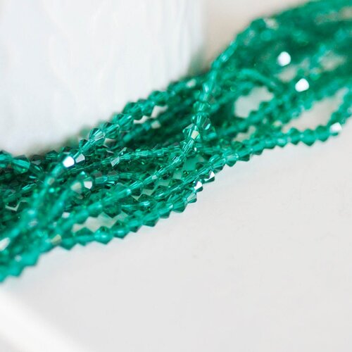 Perles cristal toupies à facette vert transparent, perle cristal vert, fourniture créative, fil de 45cm, 3x3mm, g950