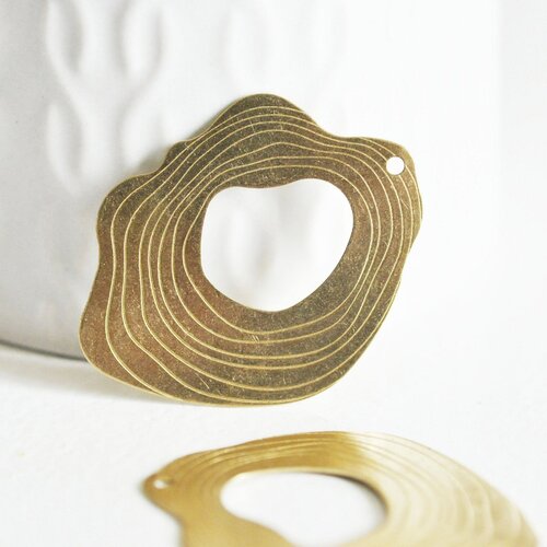 Pendentif laiton doré ovale vague striée, fourniture en laiton brut sans nickel pour création bijoux géométriques,41mm,les 2 g4682