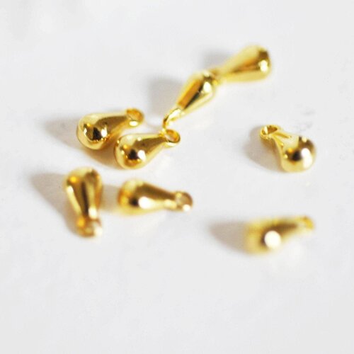 Gouttes finition acier doré,chaine extension, création bijoux, fournitures acier,finition bijoux, lot de 10, 6mm-g1726