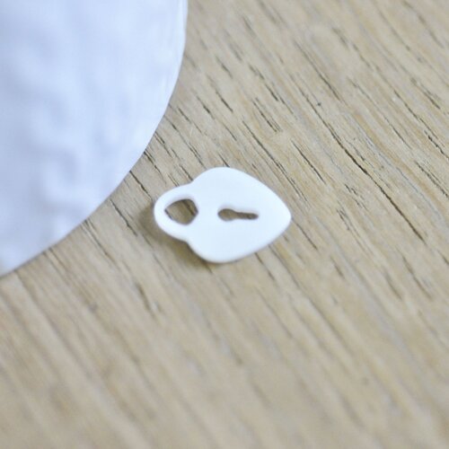 Pendentif cadenas coeur nacre blanche naturelle, pendentif coeur,coeur nacre,coquillage blanc,création bijou, 14.5mm, l'unité g5138