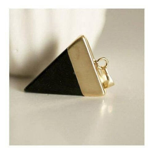 Pendentif triangle agate noire, fournitures créatives, pendentif pierre, support doré,création bijoux, pierre naturelle, 33mm, l'unité,g1657