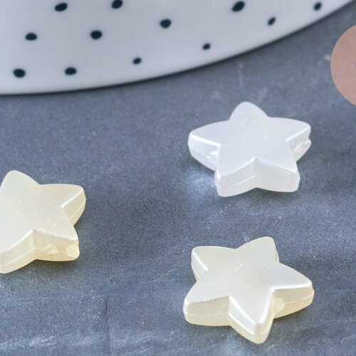 Perle étoile plastique blanc nacré 14mm , perle plastique blanc nacré,lot de 10 perles g6435