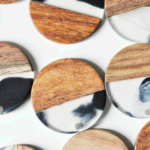 Pendentifs en bois de noyer résine taches, perle bois naturel, perle géométrique,perle rectangle,création bijoux bois,28mm,les 2 g4199