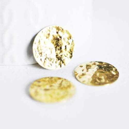 Pendentif médaille ronde martelée laiton brut, apprêt doré, sans nickel,médaille dorée,laiton brut, médaille ronde,20mm,lot de 5-g517