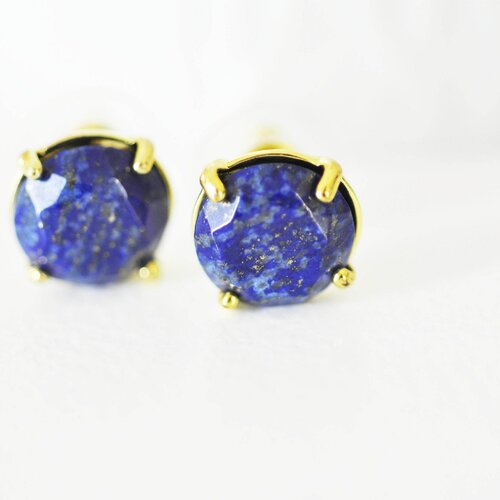 Boucles puces lapis lazulis doré rondes,bijou pierre,boucle lapis lazulis,bijou lapis,boucle pierre,boucle dorée, la paire,11mm-g1002
