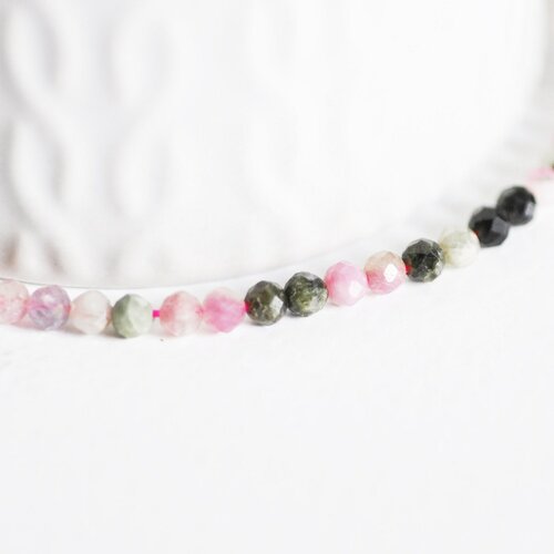 Perle rond tourmaline facettée, perles tourmaline multicolore s, fabrication bijoux, tourmaline naturelle,fil 38 cm-g2197
