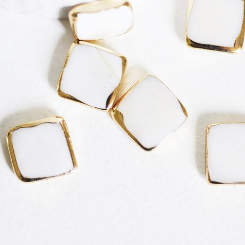Perle carré nacre blanche naturelle doré,nacre blanche,perle ronde nacre,coquillage blanc,création bijou,14-15mm, les 5 perles g3870