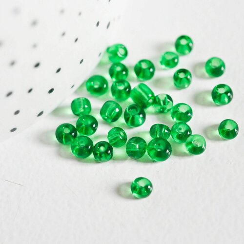Grosses perles rocaille vert bouteille,fournitures pour bijoux, perles rocaille vert transparent, lot 10g, diamètre 4mm g5400