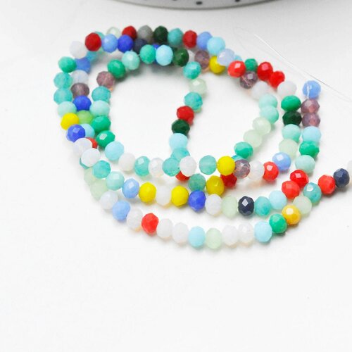 Perle abacus cristal multicolore,perle abacus, perle cristal,perles verre, 3x4mm, le fil de 45cm  g4631
