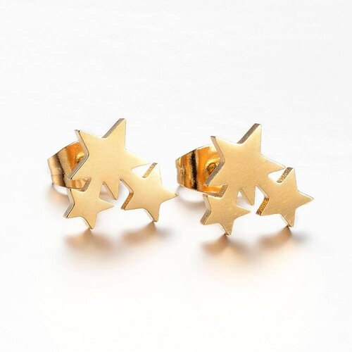 Boucles puces acier doré étoile, bijoux doré, création bijoux,boucles étoile,sans nickel,la paire, boucles acier,10mm-g2111