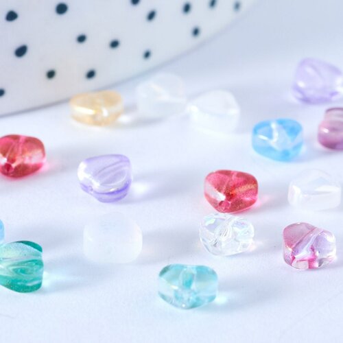Perle coeur verre multicolore irisé 6mm, des perles en verre pour création bijoux,lot de 10, g6679