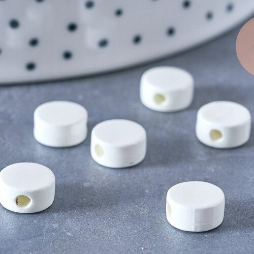 Perles porcelaine blanche, fournitures créatives, perle céramique, perle porcelaine,perle disque, céramique blanche,8mm,lot de 10 g3497