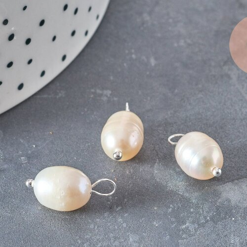 Pendentif perle naturelle de culture coquillage argenté-16-17mm,porte bonheur,perle eau douce,perle naturelle blanche, l'unité g6802