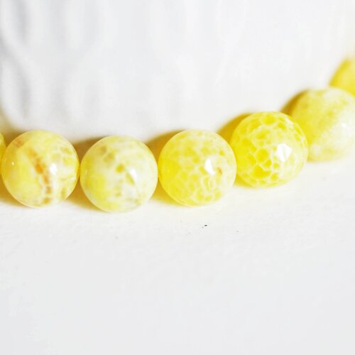 Perle agate feu rayée jaune, perle agate,pierre naturelle,agate naturelle,perle pierre ronde,10mm,fil de 35 perles,g2649