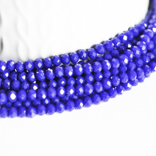 Perles toupies bleu, cristal bleu marine,perle verre facette, 3x2mm- fil de 38 cm, g2198