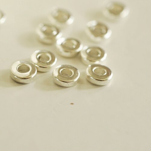 Rondelles tube argenté, fournitures créatives, perles argentées, création bijoux, perles intercallaires,perle argent,lot de 50, 6mm -g182