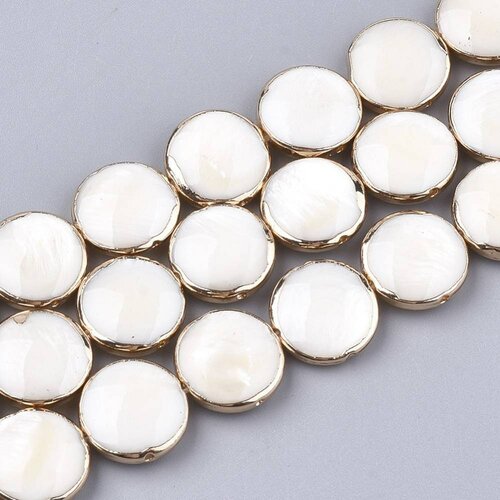 Perle ronde nacre blanche naturelle doré,nacre blanche,perle ronde nacre,coquillage blanc,création bijou,13mm, les 5 perles -g425