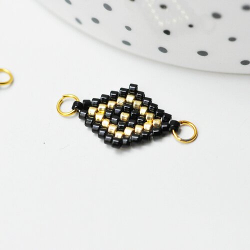 Pendentif connecteur fleur rocaille miyuki toho noir or,pendentif verre pour création bijoux, 18x12mm,l'unité g4102