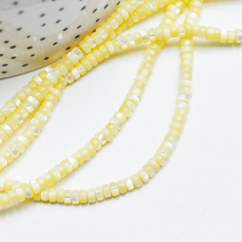 Perle nacre naturelle heishi jaune pastel,tube coquillage coloré,perle coquillage,création bijoux,2x4mm, le fil de 95 perles, g4476
