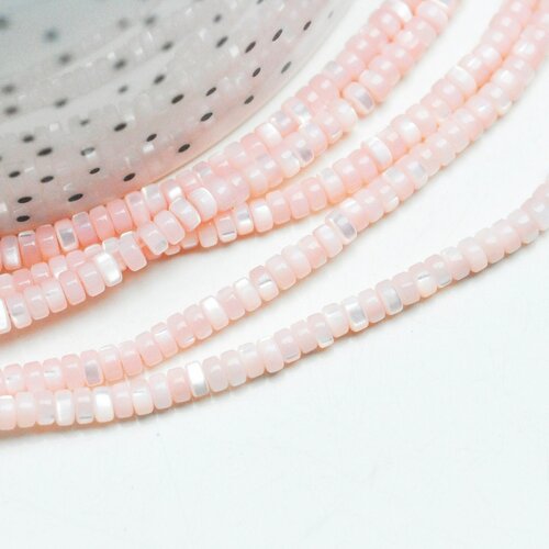 Perle nacre naturelle heishi rose pastel,tube coquillage coloré,perle coquillage,création bijoux,2x4mm, le fil de 95 perles, g4474