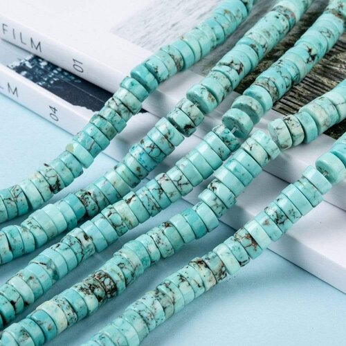 Perle rondelle turquoise siankiang,perles pierre,fabrication bijoux, turquoise naturelle,8mm, fil de 38,5 cm, g3912