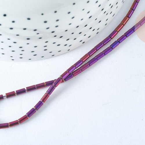 Perles tube verre violet pourpre irisé 4.5x2.5mm,perle tissage et fabrication bijoux,le fil de 36cm g7332