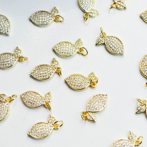 Pendentif citron doré 18k zircon blanc,pendentif fruit création bijoux, pendentif doré, 16mm,l'unité g4530