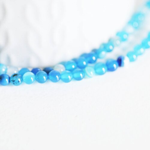 Perle agate rayée bleue,perle agate,pierre naturelle,agate naturelle,perle pierre,perle ronde,4mm,fil de 40 cm-g2042