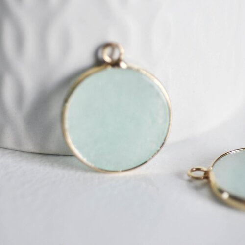 Pendentif rond jade bleu, fournitures créatives,pendentif bijoux, pendentif pierre, jade naturel,pendentif rond,26mm, l'unité,g1509