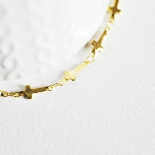 Bracelet croix acier doré 14k, bracelet doré,création bijoux,bracelet sans nickel,bracelet acier doré, 18.cm g198