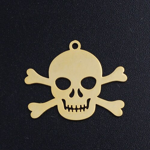 12mm gold skull steel pendant, gold charm, gold stainless steel, nickel-free pendant, g5726 unit