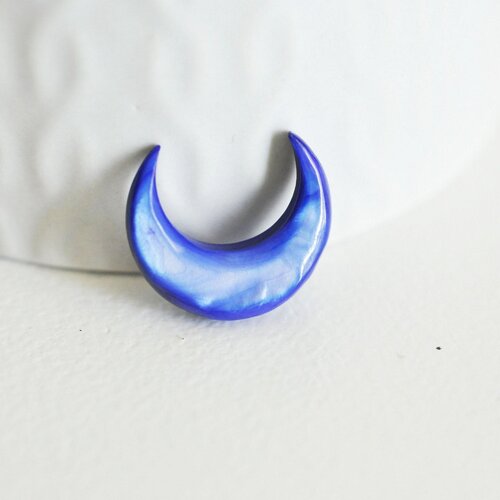 Lune nacre bleue naturelle, fourniture créative,pendentif lune, coquillage teinté,non percé, pendentif nacre, 18x20mm,g2779