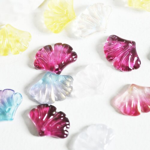 Pendentif verre multicolore feuille gingko,pendentif verre pour création bijoux, 15x20mm,lot de 10,g3388