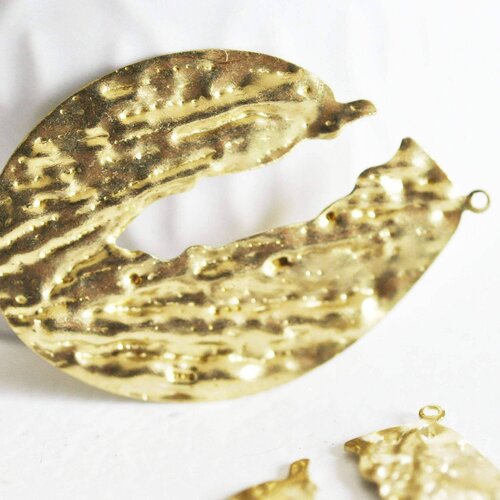 Pendentif laiton doré goutte évidée martelé, breloques laiton brut sans nickel pour création bijoux géométrique,42mm, lot de 2 g4679