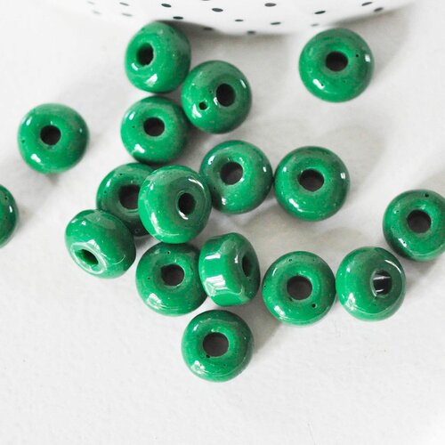 Perle rondelle donut verre opaque vert foncé,des perles reondelles verre pour vos créations de bijoux et bracelet,3-5x9mm, lot de 20 g4595