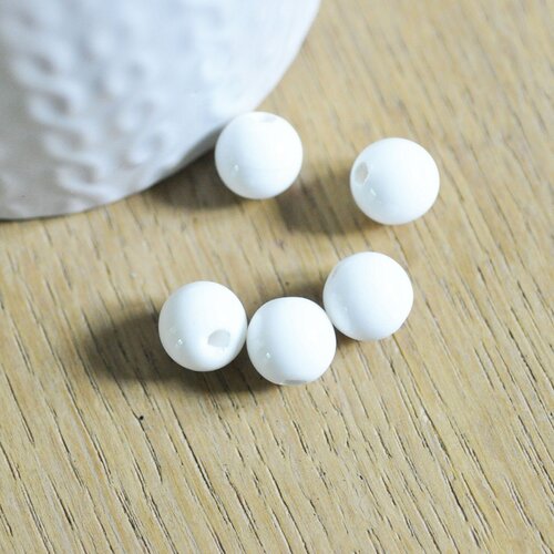 Perle porcelaine blanche, fournitures créatives, perle lisse céramique, fabrication bijoux, céramique blanche, lot de 10, 10mm g5383