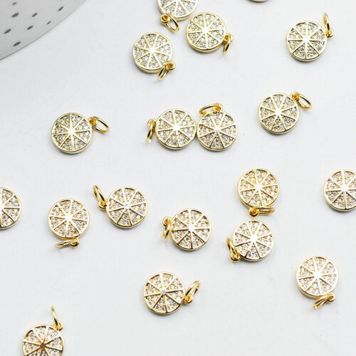 Pendentif tranche citron doré 18k zircon blanc,pendentif fruit création bijoux, pendentif doré, 11mm,l'unité g4851