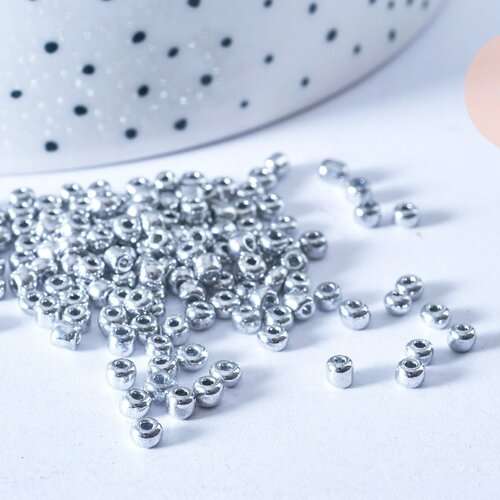 Petites perles rocaille argent brillant 3mm, fournitures bijoux, perle métallisée, création bijoux, lot 10g - g6724