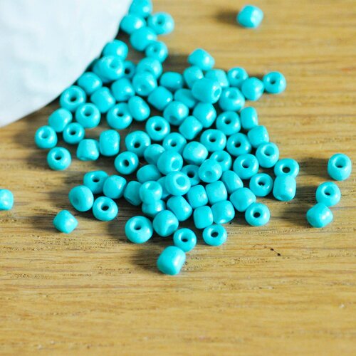 Grosse perles de rocaille turquoise, perles rocaille, perlage,perles verre, rocaille bleu,  fabrication bijoux,10grammes,4mm g3812