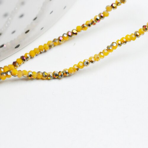 Perles toupies cristal jaune irisé, perles bijoux, perle cristal, perle verre facette,création bijoux, fil de 200, 2mm g4506