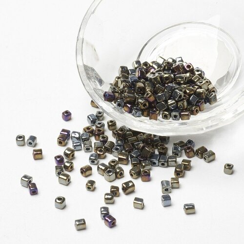 Grosses perles rocaille carré métallisé irisé 3-7mm,fournitures pour bijoux, perles rocaille carrée, lot 20g g5897