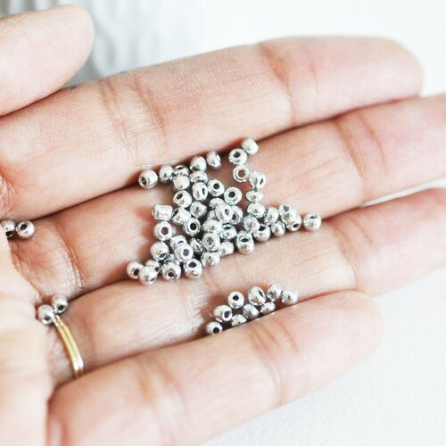 Petite perles rocaille argent brillant , fournitures bijoux, perle métallisée, création bijoux, lot 10g, diamètre 2mm,g2401