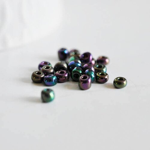 Grosses perles rocaille noires irisées,fournitures pour bijoux, perles rocaille, arc-en-ciel, lot 10g, diamètre 4mm,g2899