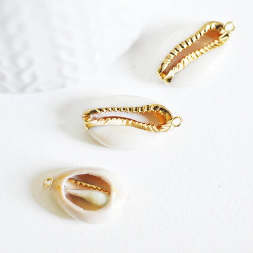 Pendentif coquillage cauri ouvert naturel doré, pendentif doré, création bijoux, coquillage conch bijou naturel, 23mm, l'unité, g2296