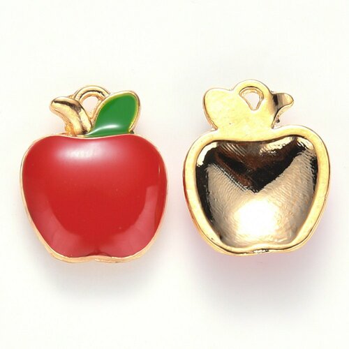 Pendentif pomme rouge zamac doré,thème fruit, création de bijoux dorés,15mm, lot de 5 g5473