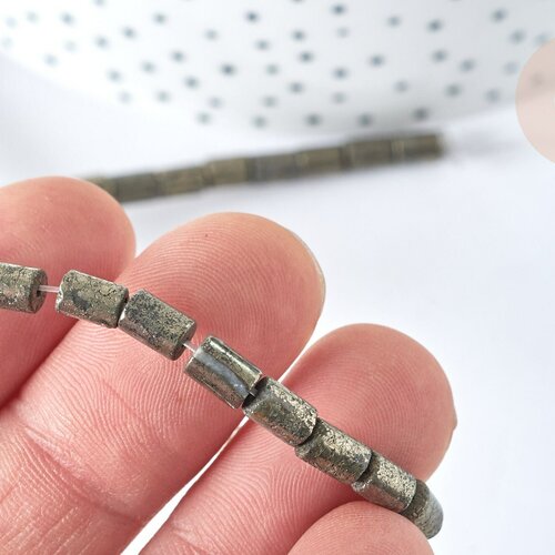 Perles tube pyrite grise naturelle 6x4mm, création bijoux pierre naturelle, le fil de 38cm g4019