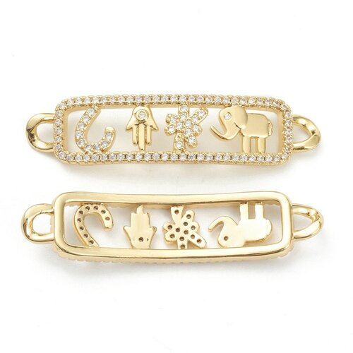 Pendentif connecteur rectangle éléphant main or 24 carats zircon pour bracelet 47mm, pendentif cristal or, création de bijoux, l'unité g5956