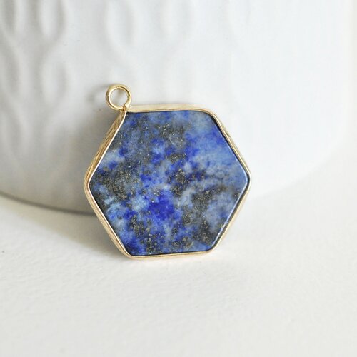 Pendentif hexagone lapis lazulis,pour bijoux, pendentif pierre, pierre naturelle, pendentif bleu,lapis lazulis naturel,30-31mm g5420