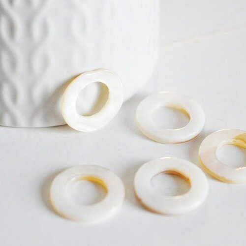 Perle anneau nacre blanche naturelle, fourniture créative, perle cercle, coquillage blanc, création bijoux, 20mm, lot de 5-g1062